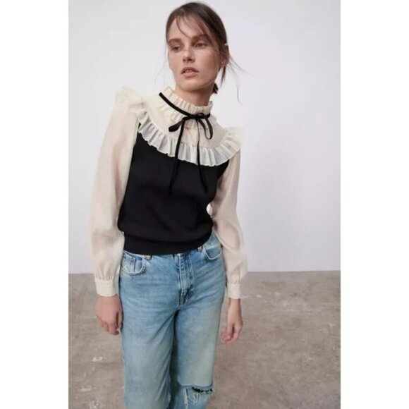 Zara Women's Black Constrasting Organza Combination Top - Small - Picture 14 of 14